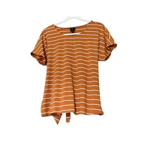 Worthington Blouse Women's  Petite Top Size PM burnt sienna stripe Short Sleeve